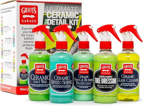 Griot's Garage Ultimate Ceramic Detail Kit for Car Detailing, Includes 8oz Bottles of Ceramic 3-in-1 Wax, Speed Shine Detailer, Tire Dressing, Glass Cleaner, and Vinyl and Rubber Protectant, 11606 in Kuwait