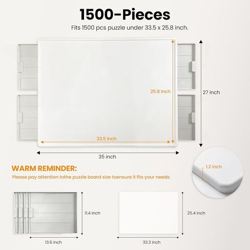 1500 Pieces Rotating Plastic Puzzle Board with Drawers and Cover, 35"x27" Portable Jigsaw Puzzle Table, Durable & Waterproof, Ideal Gift for Puzzle Lovers in Kuwait