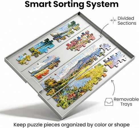 1500 Pieces Rotating Plastic Puzzle Board with Drawers and Cover, 35"x27" Portable Jigsaw Puzzle Table, Durable & Waterproof, Ideal Gift for Puzzle Lovers in Kuwait