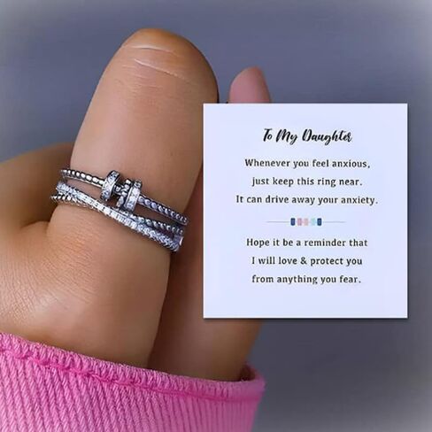 Fidget Spinner Ring for Anxiety Relief Adjustable Multi-Layered Open Ring with Rotating Bands Stress Relief Jewelry in Kuwait
