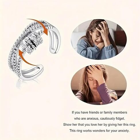 Fidget Spinner Ring for Anxiety Relief Adjustable Multi-Layered Open Ring with Rotating Bands Stress Relief Jewelry in Kuwait
