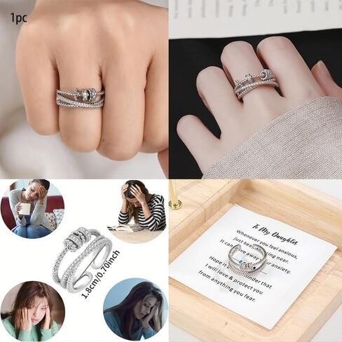 Fidget Spinner Ring for Anxiety Relief Adjustable Multi-Layered Open Ring with Rotating Bands Stress Relief Jewelry in Kuwait