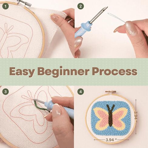 مجموعة إبر كوكوفايا للمبتدئين والكبار - مجموعة كاملة من 6 قواعد تطريز DIY مع قماش مطبوع وغزل وإبرة وطوق ودليل - مجموعة أدوات يدوية سهلة لديكور المنزل والهدايا وتخفيف التوتر in Kuwait