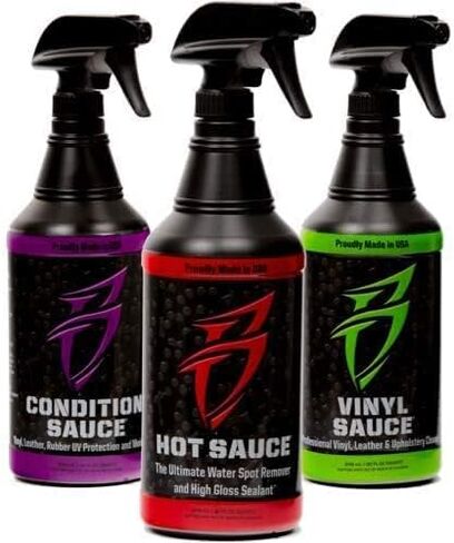 مجموعة Bling Sauce Ultimate Bundle، منظفات القوارب الممتازة للجزء الخارجي والداخلي - تتضمن مزيل بقع الماء العسر، ومنظف الفينيل والجلد، ومرطب داخلي، وشمع سريع شديد اللمعان in Kuwait