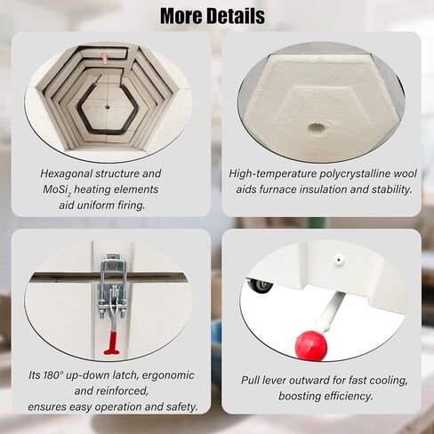 Electric Ceramic Kiln, 1280℃ High Temperature, 2.5KW 220V 1PH, 0.6ft³ 27.5cm Interior Hexagonal Pottery Furnace for Home Studio Classroom Glaze Sintering in Kuwait