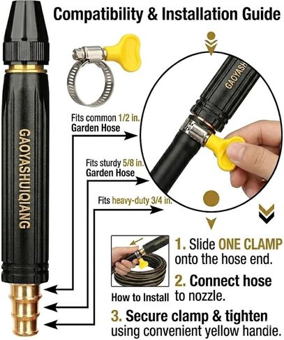 High Pressure Hose Nozzle Set (2-Pack), Universal Power Washer Attachment for Car Washing and Outdoor Cleaning, Heavy Duty Twist Adjust Water Gun in Kuwait
