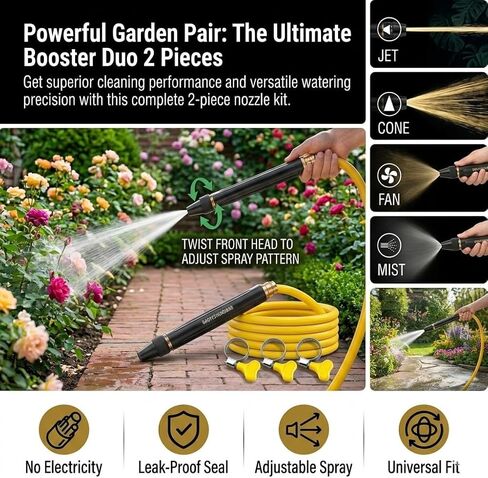 High Pressure Hose Nozzle Set (2-Pack), Universal Power Washer Attachment for Car Washing and Outdoor Cleaning, Heavy Duty Twist Adjust Water Gun in Kuwait