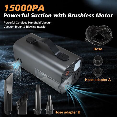 Tire Inflator Portable Air Compressor,2000A Battery Car Jump Starter, Auto Shut-Off,160PSI Air Pump with Tire Gauge Pressure&LED Light,15000PA Vacuum with Suction &Blow, for Cars, Motorcycles, Balls in Kuwait