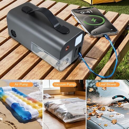Tire Inflator Portable Air Compressor,2000A Battery Car Jump Starter, Auto Shut-Off,160PSI Air Pump with Tire Gauge Pressure&LED Light,15000PA Vacuum with Suction &Blow, for Cars, Motorcycles, Balls in Kuwait