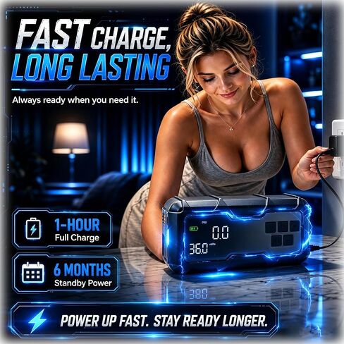 Portable Jump Starter with Air Compressor 9000A Car 10-in-1 Battery Tire Inflator Combo 150PSI PD65W Power Bank Emergency User gift for vehicle owner in Kuwait