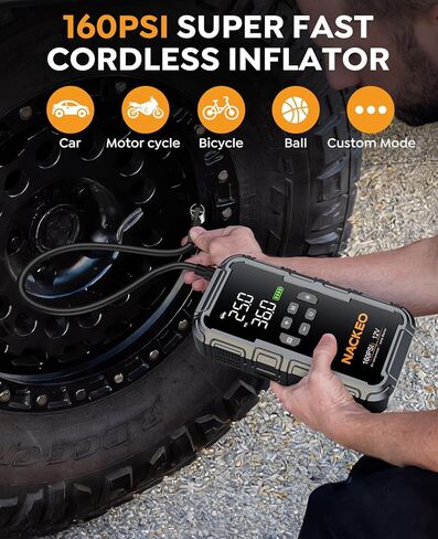 8000A Car Battery Jump Starter with Air Compressor 160PSI, Car Jumper Starter Portable (All Gas 12L Diesel), 12V Jump Box Car Battery with 600LM Light, Jumper Cables, Large LCD Display, Power Bank in Kuwait