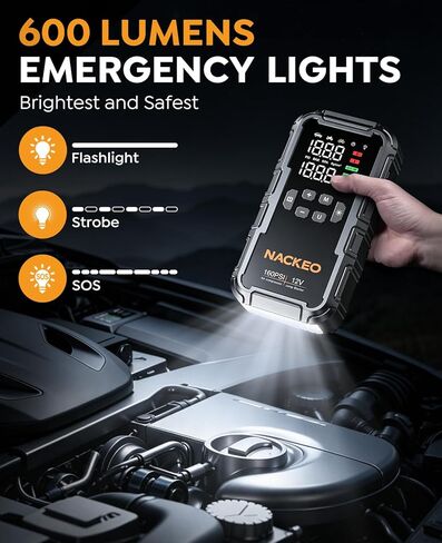 8000A Car Battery Jump Starter with Air Compressor 160PSI, Car Jumper Starter Portable (All Gas 12L Diesel), 12V Jump Box Car Battery with 600LM Light, Jumper Cables, Large LCD Display, Power Bank in Kuwait