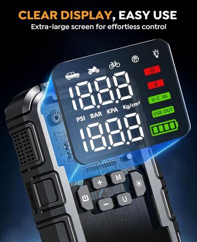 8000A Car Battery Jump Starter with Air Compressor 160PSI, Car Jumper Starter Portable (All Gas 12L Diesel), 12V Jump Box Car Battery with 600LM Light, Jumper Cables, Large LCD Display, Power Bank in Kuwait