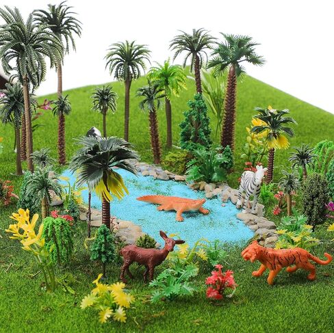 Sureio 130 Pcs Diorama Supplies Kit Include 121 Miniature Trees 1.2-7.48 Inch Mini Mixed Model Plastic Fake Architecture 9 Bags Scenery Basing Material Kit for Model Train Railroad Scenery DIY Craft in Kuwait