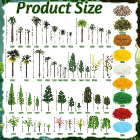 Sureio 130 Pcs Diorama Supplies Kit Include 121 Miniature Trees 1.2-7.48 Inch Mini Mixed Model Plastic Fake Architecture 9 Bags Scenery Basing Material Kit for Model Train Railroad Scenery DIY Craft in Kuwait