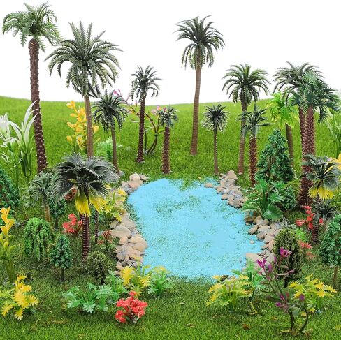 Sureio 130 Pcs Diorama Supplies Kit Include 121 Miniature Trees 1.2-7.48 Inch Mini Mixed Model Plastic Fake Architecture 9 Bags Scenery Basing Material Kit for Model Train Railroad Scenery DIY Craft in Kuwait