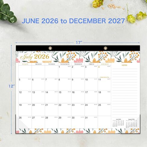 2026-2027 Desk Calendar - 19 Month Desk Calendar 2026-2027, Jun 2026 - Dec 2027, 17" x 12", Large Monthly Desktop Calendar with Daily Blocks, Thick Paper, Corner Protectors - Floral (2 Stickers Included) in Kuwait