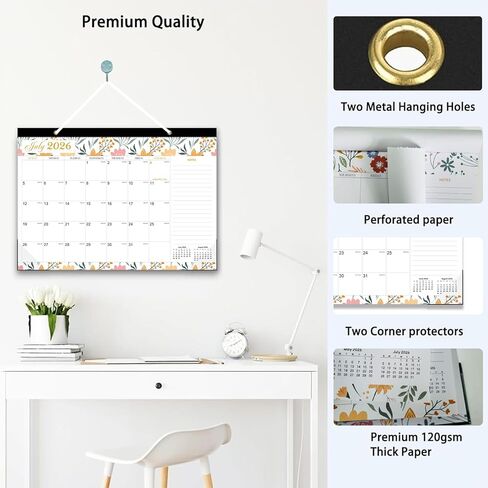 2026-2027 Desk Calendar - 19 Month Desk Calendar 2026-2027, Jun 2026 - Dec 2027, 17" x 12", Large Monthly Desktop Calendar with Daily Blocks, Thick Paper, Corner Protectors - Floral (2 Stickers Included) in Kuwait