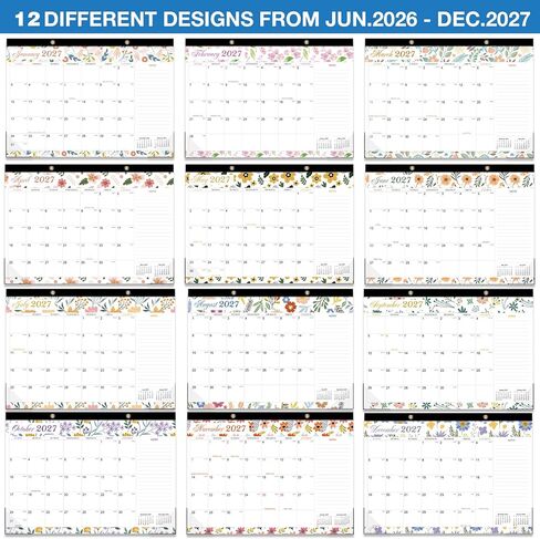 2026-2027 Desk Calendar - 19 Month Desk Calendar 2026-2027, Jun 2026 - Dec 2027, 17" x 12", Large Monthly Desktop Calendar with Daily Blocks, Thick Paper, Corner Protectors - Floral (2 Stickers Included) in Kuwait