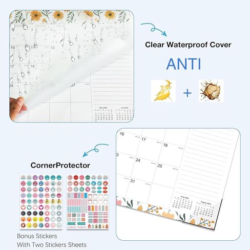 2026-2027 Desk Calendar - 19 Month Desk Calendar 2026-2027, Jun 2026 - Dec 2027, 17" x 12", Large Monthly Desktop Calendar with Daily Blocks, Thick Paper, Corner Protectors - Floral (2 Stickers Included) in Kuwait