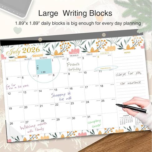 2026-2027 Desk Calendar - 19 Month Desk Calendar 2026-2027, Jun 2026 - Dec 2027, 17" x 12", Large Monthly Desktop Calendar with Daily Blocks, Thick Paper, Corner Protectors - Floral (2 Stickers Included) in Kuwait