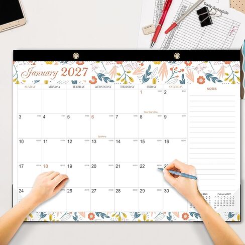 2026-2027 Desk Calendar - 19 Month Desk Calendar 2026-2027, Jun 2026 - Dec 2027, 17" x 12", Large Monthly Desktop Calendar with Daily Blocks, Thick Paper, Corner Protectors - Floral (2 Stickers Included) in Kuwait