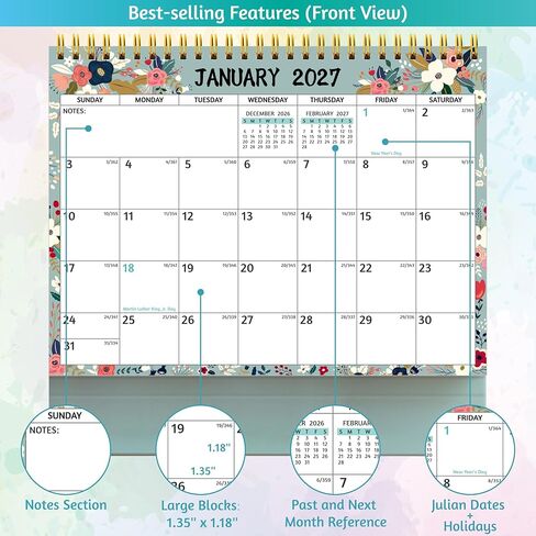 Desk Calendar 2026-2027 - Standing Flip Desktop Calendar 2026-2027, 18 Months(July 2026 - December 2027), 10" x 8", Large with Notes, To-dos, Yearly Overview, Thick Paper, Great for Easy Planning in Kuwait