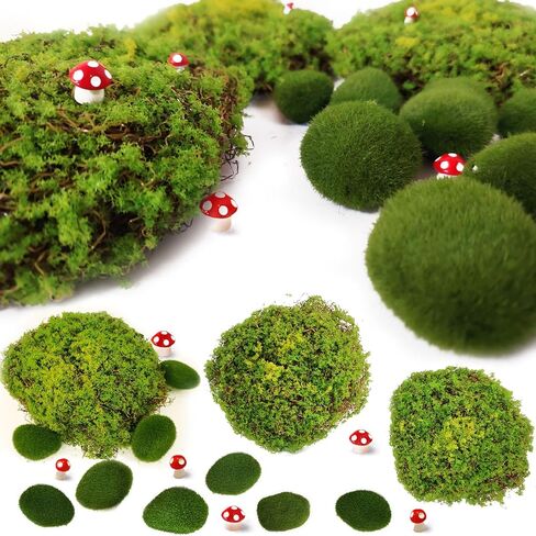 18PCS Artificial Moss Rocks, Green Moss Balls Decor, Fairy Garden Supplies, Fake Moss Decor for Fairy Gardens, Floral Arrangements, Crafts, Potted Plants, Natural Green Landscape Scenery in Kuwait
