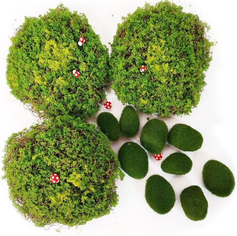 18PCS Artificial Moss Rocks, Green Moss Balls Decor, Fairy Garden Supplies, Fake Moss Decor for Fairy Gardens, Floral Arrangements, Crafts, Potted Plants, Natural Green Landscape Scenery in Kuwait