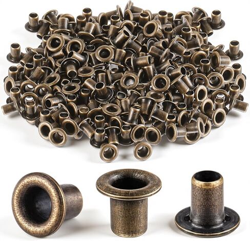 Hicarer 500 Pcs 1/8 Inch ID Antique Brass Grommets Eyelets Kit 3 MM ID Heavy Duty Self-Backing Metal Copper Grommets for Leather, Canvas, Clothes, Bead, Repair and DIY Crafts in Saudi Arabia