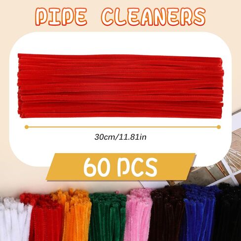 60 PCS Red Pipe Cleaners,Pipe Cleaners Chenille Stem,Pipe Cleaners Bulk,Art Pipe Cleaners for Creative Home Decoration Supplies and Crafts Project in Saudi Arabia