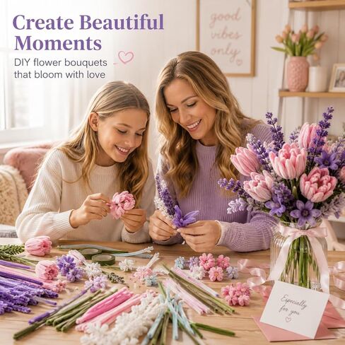 800PCS Pipe Cleaner Flower Kit, DIY Pipe Cleaners Craft Bouquet Making Kit with Floral Wires & Tape, DIY Chenille Stems Craft Supplies with Wrapping Paper & Ribbon for Home Decor in Kuwait