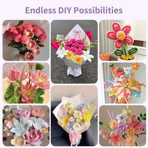 800PCS Pipe Cleaner Flower Kit, DIY Pipe Cleaners Craft Bouquet Making Kit with Floral Wires & Tape, DIY Chenille Stems Craft Supplies with Wrapping Paper & Ribbon for Home Decor in Kuwait