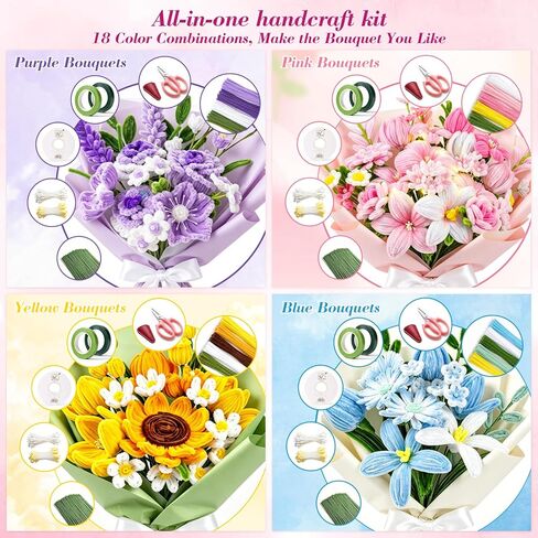 1800 PCS Pipe Cleaners Craft, Pipe Cleaner Flower Kit, 18 Colors Pipe Cleaners Bulk, Pipe Cleaners Flowers for Family Fun & Creativity, Holiday & Room Decorations, Art and Craft Supplies in Kuwait