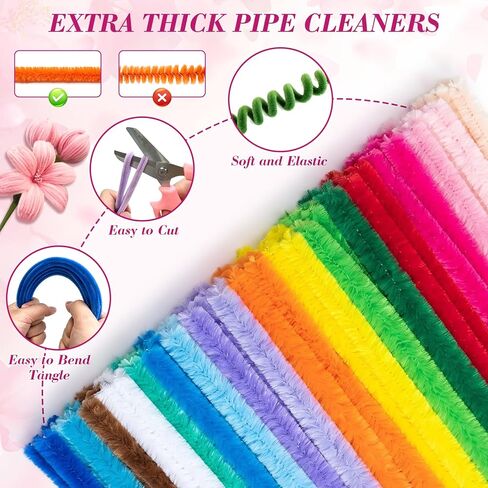 1800 PCS Pipe Cleaners Craft, Pipe Cleaner Flower Kit, 18 Colors Pipe Cleaners Bulk, Pipe Cleaners Flowers for Family Fun & Creativity, Holiday & Room Decorations, Art and Craft Supplies in Kuwait