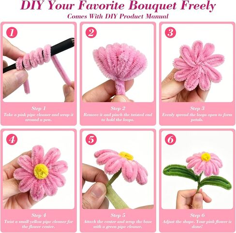 1800 PCS Pipe Cleaners Craft, Pipe Cleaner Flower Kit, 18 Colors Pipe Cleaners Bulk, Pipe Cleaners Flowers for Family Fun & Creativity, Holiday & Room Decorations, Art and Craft Supplies in Kuwait