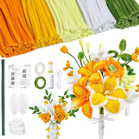 LENYNAL 500 Pcs Pink Pipe Cleaner Flower Kit, Pastel Pipe Cleaners Bulk Craft, Glue-Free & Safe for Kids, Step-by-Step Tutorial, 5 Colors Chenille Stems for Flower Making in Kuwait