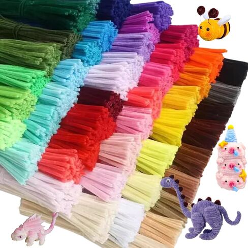 1350 PCS 45 Colors Thick Pipe Cleaners Craft,Multi-Colored Chenille Stems for Craft Supplies & Materials,Fuzzy Pipe Cleaners Bulk for DIY Arts Projects,Rainbow Pipe Cleaners(12inch*7mm,1350pcs) in Kuwait