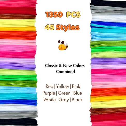 1350 PCS 45 Colors Thick Pipe Cleaners Craft,Multi-Colored Chenille Stems for Craft Supplies & Materials,Fuzzy Pipe Cleaners Bulk for DIY Arts Projects,Rainbow Pipe Cleaners(12inch*7mm,1350pcs) in Kuwait