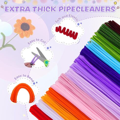 900 PCS Pipe Cleaners Craft, Pipe Cleaner Bulk Flower Kit 14 Colors Chenille Stems Flower Making Kit with Greeting Card, Floral Wires, Tape, Stamen, Floral Wrapping Paper & Ribbon for Art DIY Flowers in Kuwait