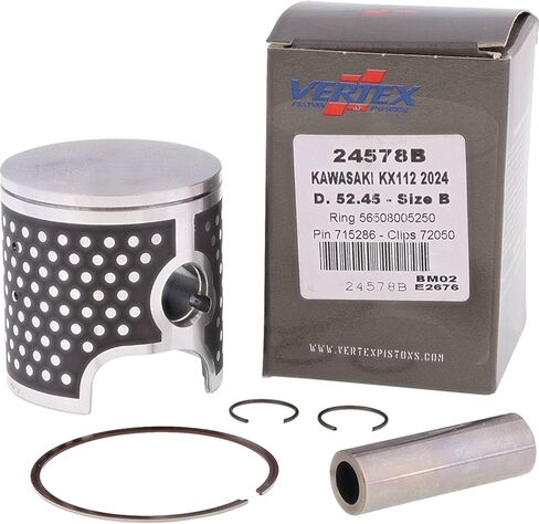 Vertex 24578B طقم مكبس طبق الأصل متوافق مع/استبدال لـ Kawasaki KX 100 2014-2021، KX 112 2022-2024 13001-0833 قطر المكبس 52.450 مم، إزاحة 112 سم مكعب، قطر الأسطوانة 52.500 مم in Kuwait