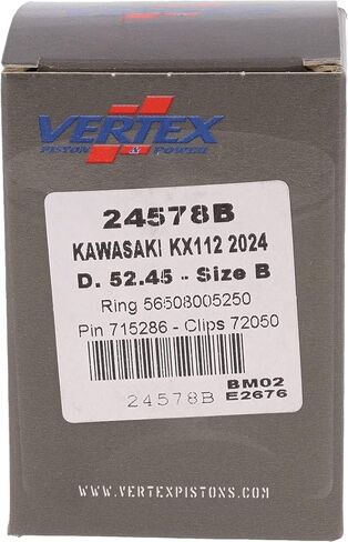 Vertex 24578B طقم مكبس طبق الأصل متوافق مع/استبدال لـ Kawasaki KX 100 2014-2021، KX 112 2022-2024 13001-0833 قطر المكبس 52.450 مم، إزاحة 112 سم مكعب، قطر الأسطوانة 52.500 مم in Kuwait
