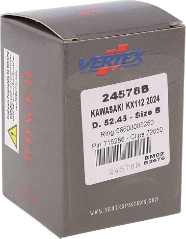 Vertex 24578B طقم مكبس طبق الأصل متوافق مع/استبدال لـ Kawasaki KX 100 2014-2021، KX 112 2022-2024 13001-0833 قطر المكبس 52.450 مم، إزاحة 112 سم مكعب، قطر الأسطوانة 52.500 مم in Kuwait