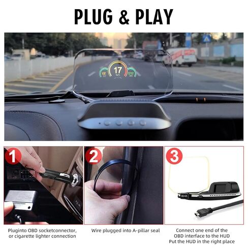 عداد السرعة الرقمي obd2 للسيارة مع مؤشر الانعطاف، نظام obd2 ونظام تحديد المواقع المزدوج، دورة في الدقيقة، درجة حرارة الماء، psi، فولت، عدد الكيلومترات، 4 إنذار، شاشة عرض رأسية، جهاز عرض hud ميلا في الساعة لمعظم سيارات السيدان 2008+ in Kuwait