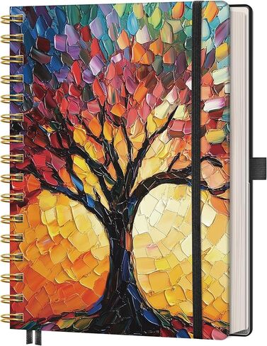 AHGXG Spiral Journal Notebook, 160 Lined Pages, A5 Medium Size (5.7'' x 8.3''), for Men & Women, Journaling, Writing, Work & Office, Hardcover, 100 GSM Thick Paper (Colourful Tree) in Kuwait