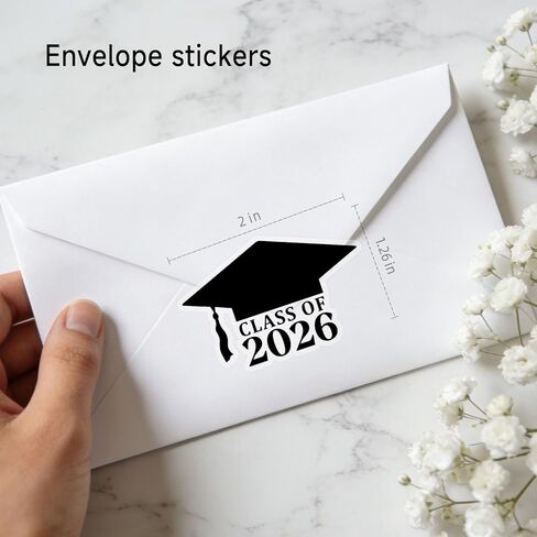50 x 2026 Graduation Hat Stickers, Grad Cap Vinyl Decal, Graduation Ceremony, Announcement, Grad Party Envelope Seals, Envelope Sealing Stickers, 1.6inch (Class) in Kuwait