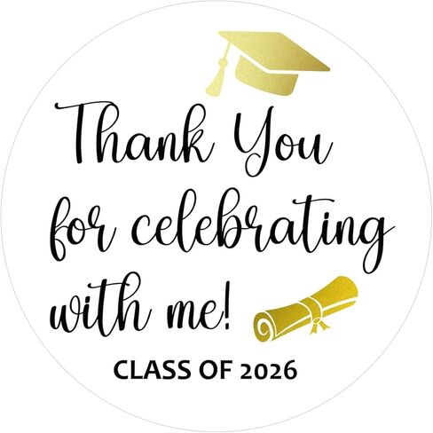 120Pcs Class of 2026 Stickers, 1.6" Gold Foil Graduation Thank You Stickers, Graduation Stickers for Envelopes School Congrats Grad Invitation Grad Party Favors Label in Kuwait
