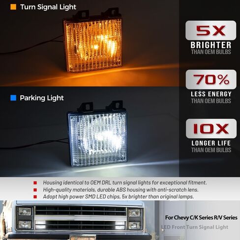 مصابيح إشارة الانعطاف الأمامية OEM لسلسلة 85-86 Chevy C/K وسلسلة 87-88 R/V وK5 Blazer وJimmy Amber Bumper Signal & White Parking Light Marker OEM # 918046 GM2521110 عدسة شفافة مع 2 قطعة لمبات LED in Kuwait