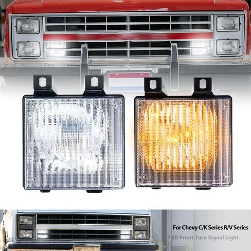 مصابيح إشارة الانعطاف الأمامية OEM لسلسلة 85-86 Chevy C/K وسلسلة 87-88 R/V وK5 Blazer وJimmy Amber Bumper Signal & White Parking Light Marker OEM # 918046 GM2521110 عدسة شفافة مع 2 قطعة لمبات LED in Kuwait