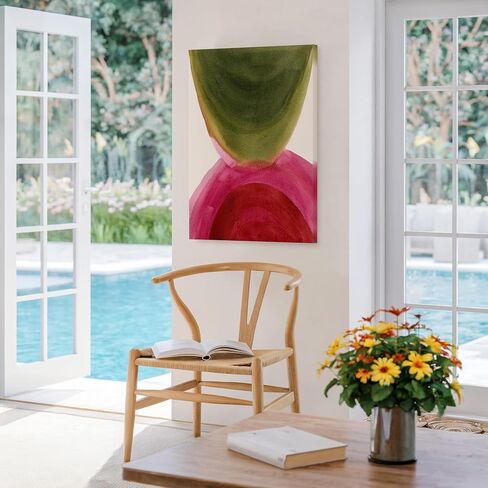Monem Art Organic Pink and Green Abstract Watercolor Painting - Converging Shapes and Forms - 18x24 ROLLED CANVAS Wall Art by Janel Bragg in Kuwait